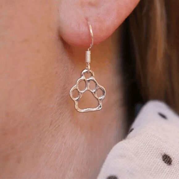 Puppy Animal Paw Print Stainless Steel Dangle Earrings - Picture 3 of 6